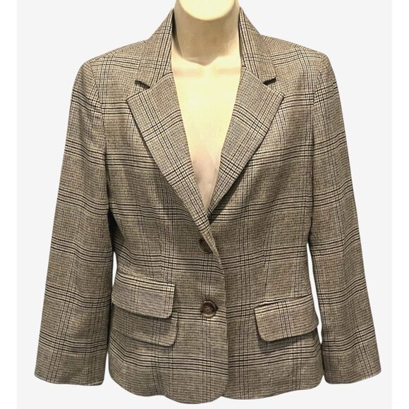 New Vince Gray Brown Plaid Stretch Wool Blend Carrier Office Jacket Blazer - Picture 1 of 7